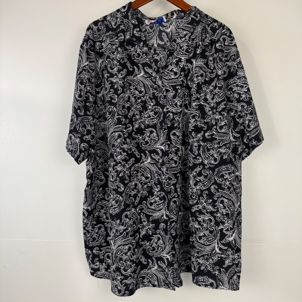 A Personal Touch Blouse Women 5X Black White Paisley Button Up Office Casual Top